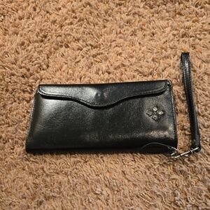Patricia Nash Black Leather Wristlet Wallet